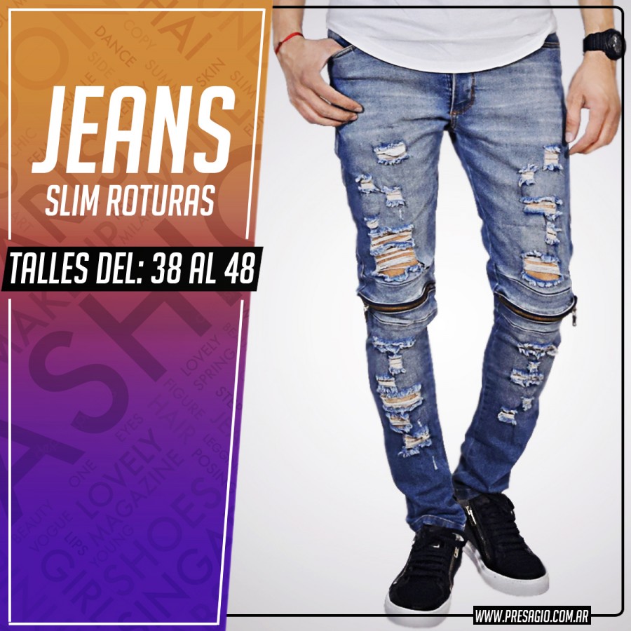 Jeans Slim Roturas Cierre